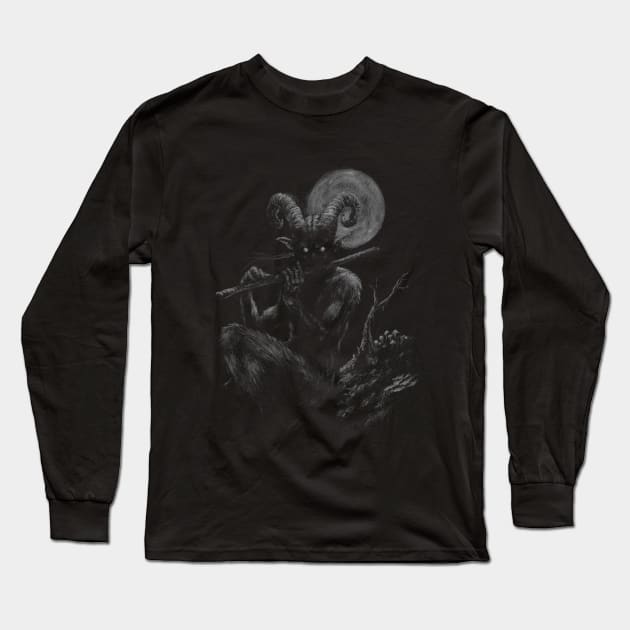 Faun playing his flute Long Sleeve T-Shirt by Flammenmensch